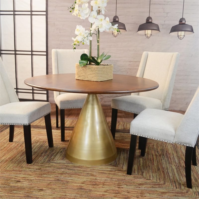 Carolina Classics Gio Pedestal Dining Table in Elm/Gold