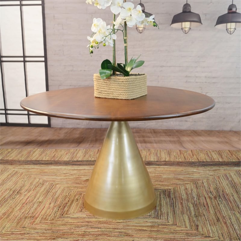 Carolina Classics Gio Pedestal Dining Table in Elm/Gold