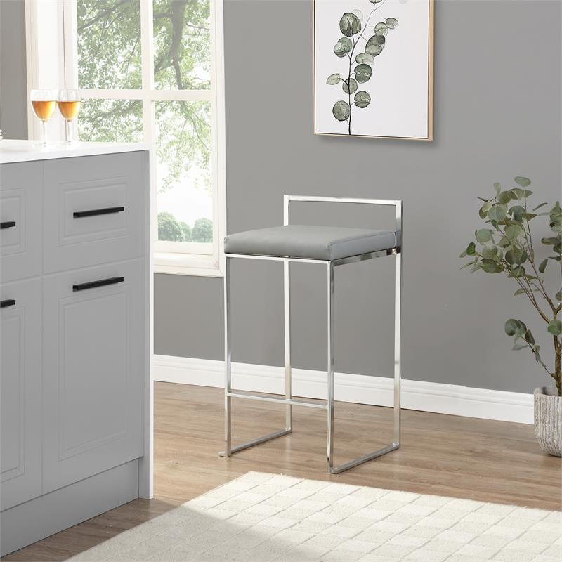 Carolina Classics Lucien 25.25 In Upholstered Counter Stool in Soft Gray/Chrome