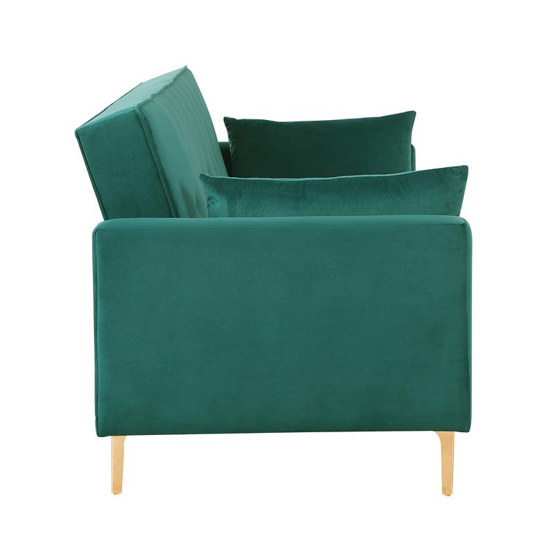 Carolina Classics  Siena Velvet Convertible Sleeper Sofa with Pillows in Green