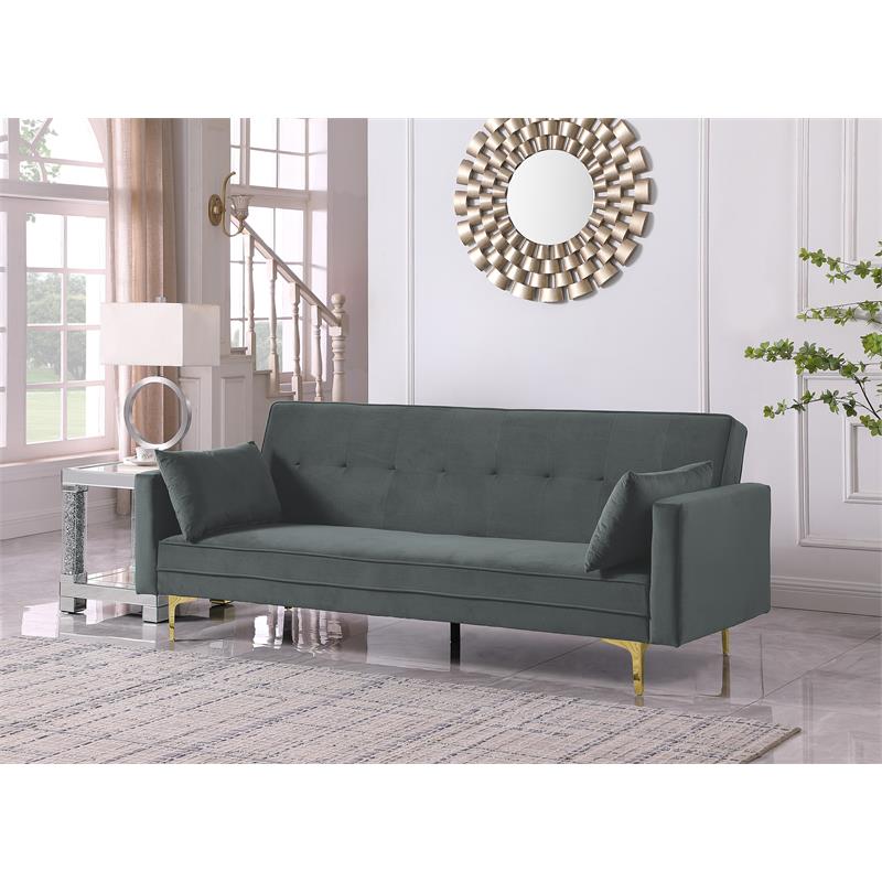 Carolina Classics  Siena Velvet Convertible Sleeper Sofa with Pillows in Gray