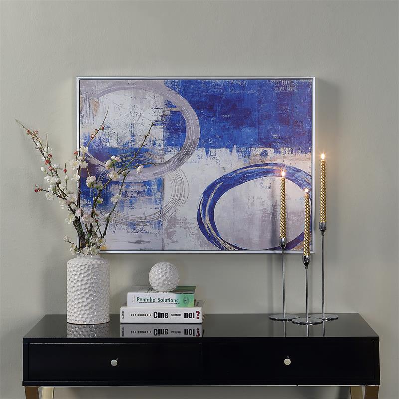 Carolina Classics Circle Abstract Wall Art 24 x 32 with Silver Frame in Blue