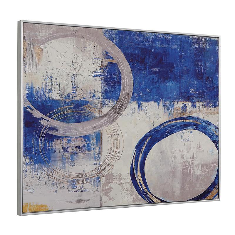 Carolina Classics Circle Abstract Wall Art 30 x 39 with Silver Frame in Blue