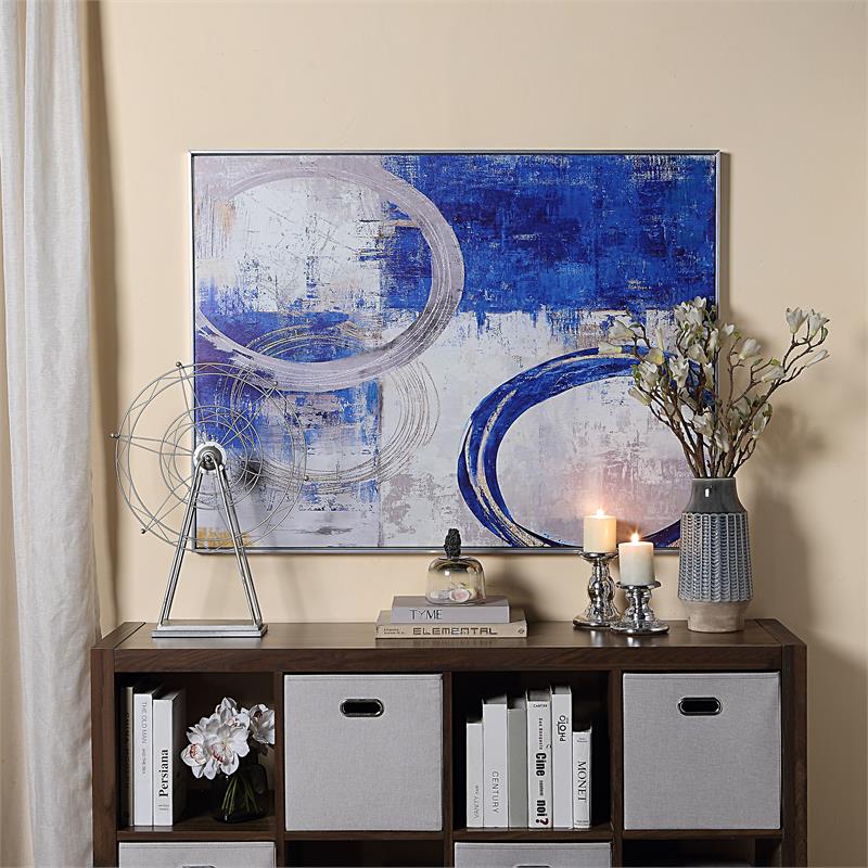 Carolina Classics Circle Abstract Wall Art 36 x 47 with Silver Frame in Blue