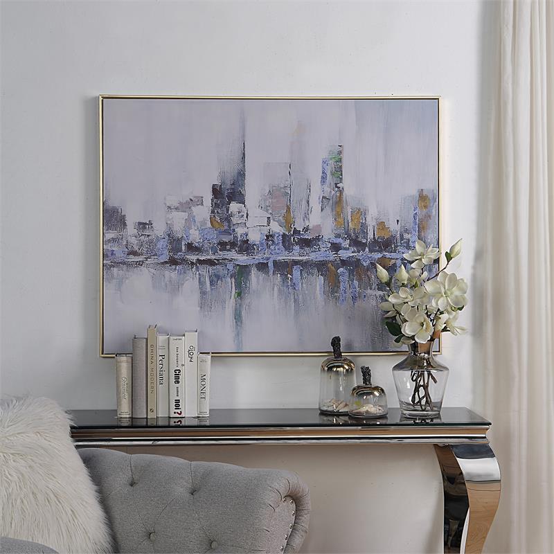 Carolina Classics Cityscape Abstract Wall Art 24 x 32 with Gold Frame in Teal