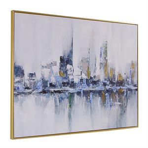 Carolina Classics Cityscape Abstract Wall Art 24 x 32 with Gold Frame in Teal