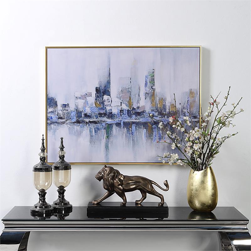 Carolina Classics Cityscape Abstract Wall Art 30 x 39 with Gold Frame in Teal