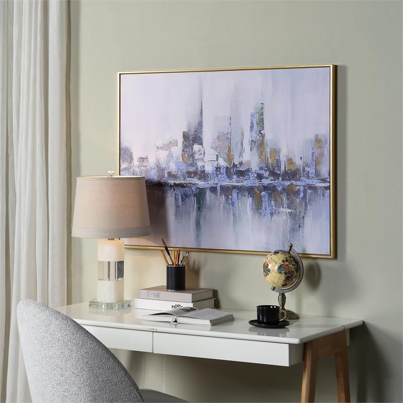 Carolina Classics Cityscape Abstract Wall Art 30 x 39 with Gold Frame in Teal