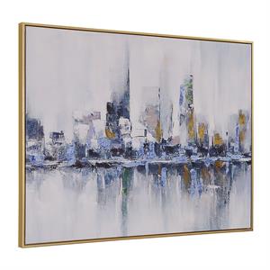 Carolina Classics Cityscape Abstract Wall Art 30 x 39 with Gold Frame in Teal