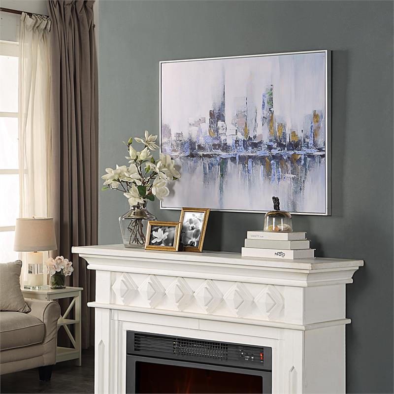 Carolina Classics Cityscape Abstract Wall Art 24 x 32 with Silver Frame in Teal