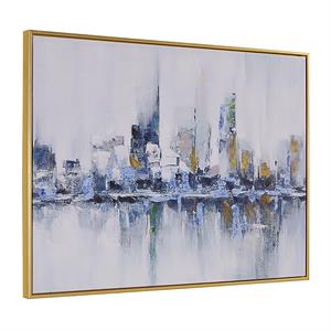 Carolina Classics Cityscape Abstract Wall Art 36 x 47 with Gold Frame in Teal