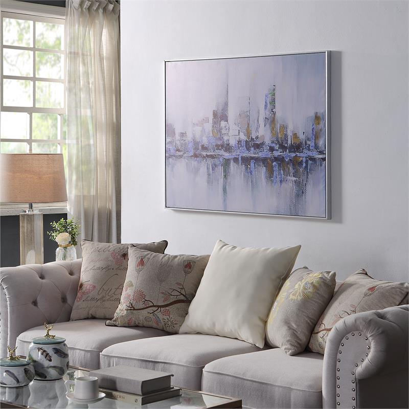 Carolina Classics Cityscape Abstract Wall Art 36 x 47 with Silver Frame in Teal