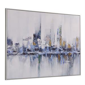 Carolina Classics Cityscape Abstract Wall Art 36 x 47 with Silver Frame in Teal