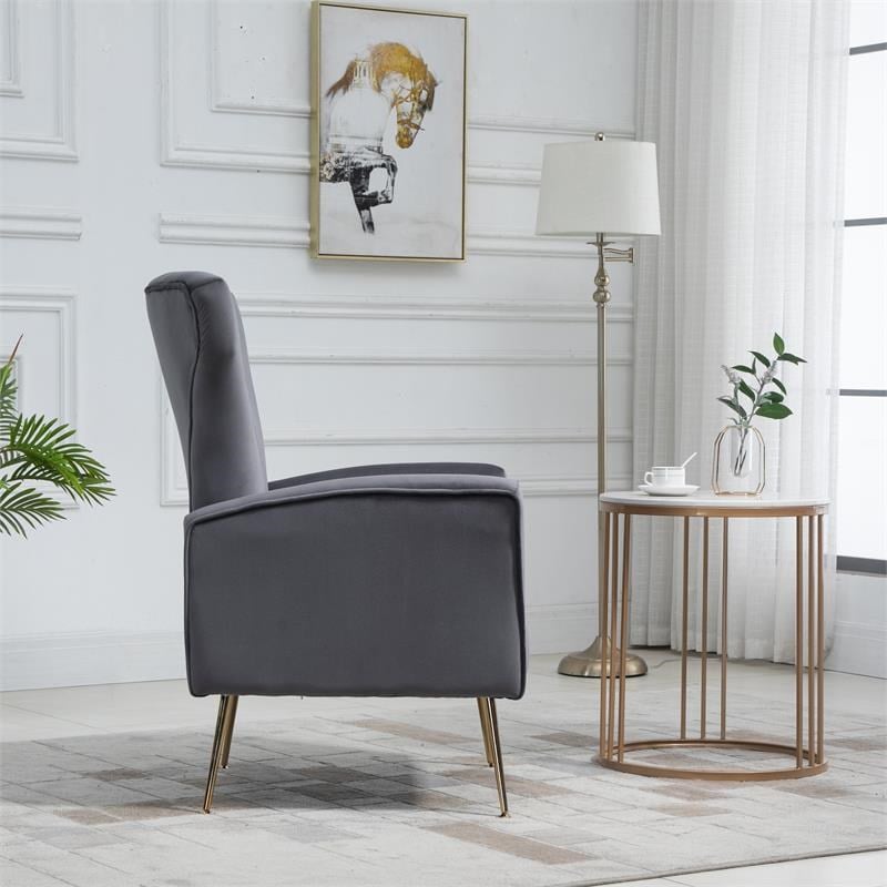 Carolina Classics Cela Gray Velvet Upholstered Wingback Chair with Gold legs