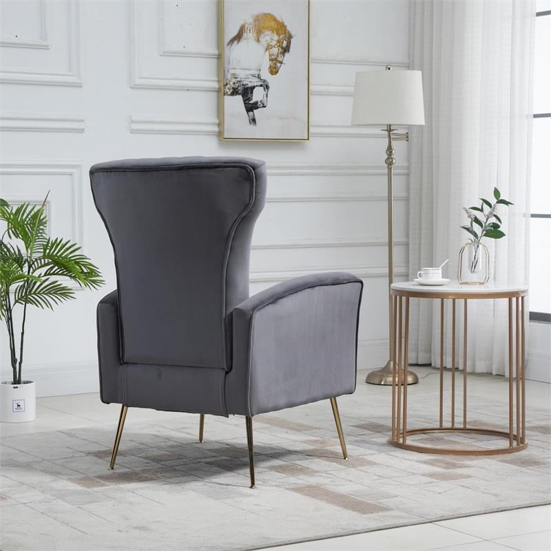 Carolina Classics Cela Gray Velvet Upholstered Wingback Chair with Gold legs
