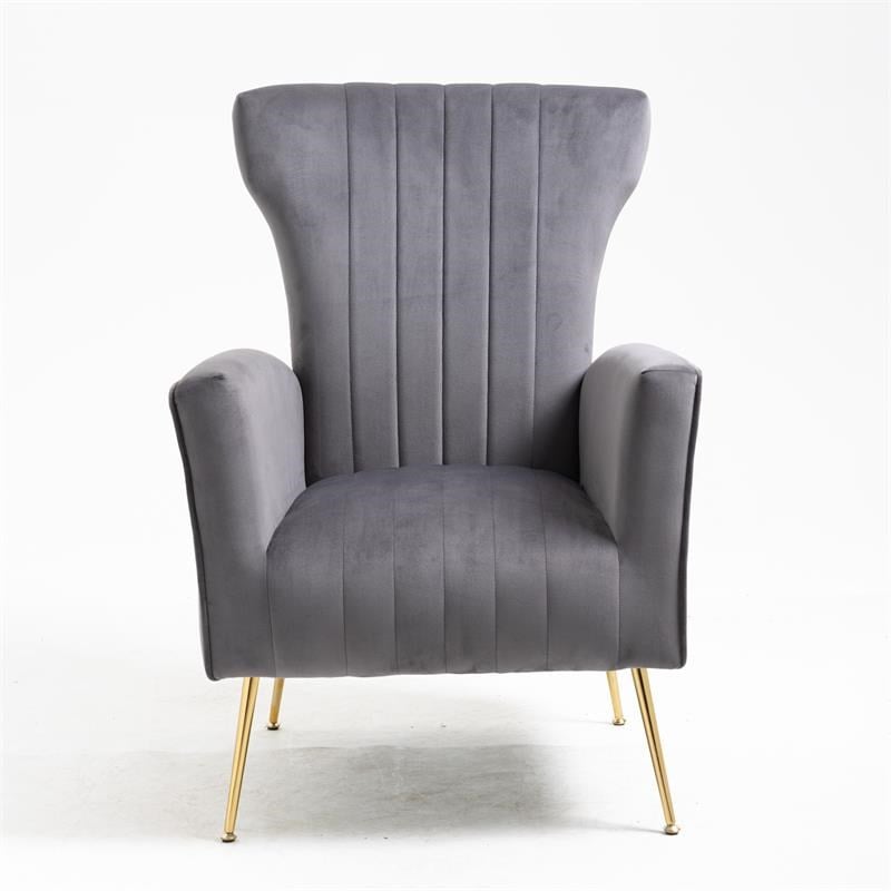 Carolina Classics Cela Gray Velvet Upholstered Wingback Chair with Gold legs