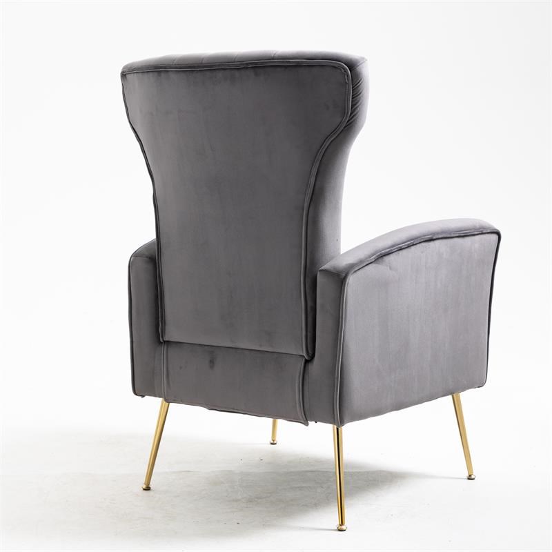 Carolina Classics Cela Gray Velvet Upholstered Wingback Chair with Gold legs