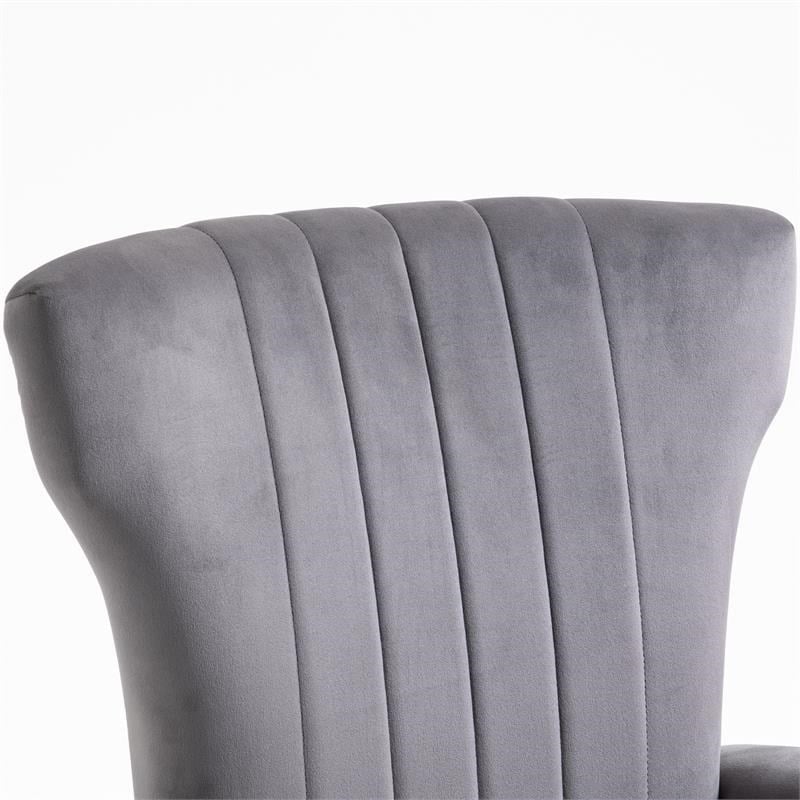 Carolina Classics Cela Gray Velvet Upholstered Wingback Chair with Gold legs