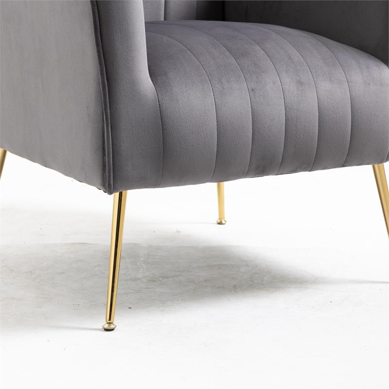 Carolina Classics Cela Gray Velvet Upholstered Wingback Chair with Gold legs