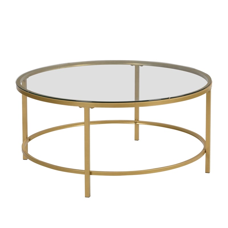 Carolina Classics Verazano Glass Top 36 In Round Coffee Table in Gold
