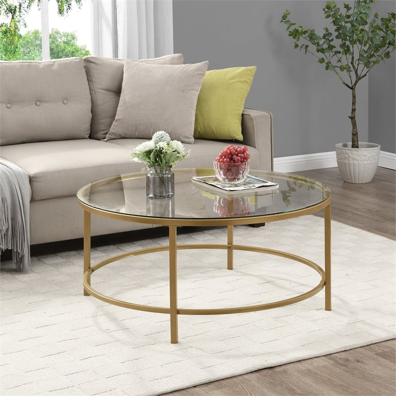 Carolina Classics Verazano Glass Top 36 In Round Coffee Table in Gold