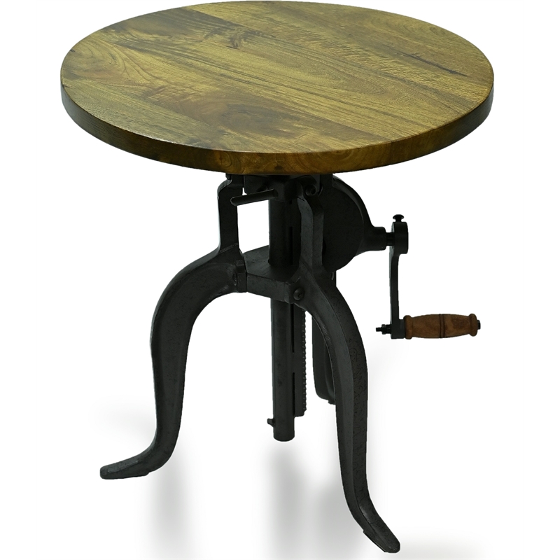 Carolina Classics Regan Adjustable Crank Accent Table in Harvest Oak/Industrial
