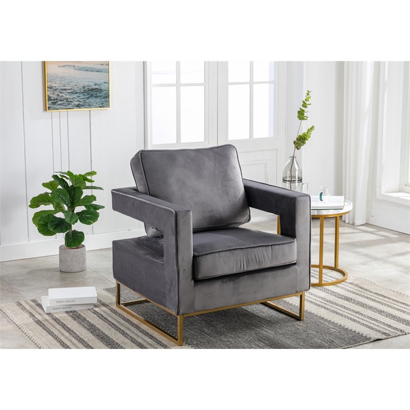 Carolina Classics Adadon 33 In Wide Velvet Upholstered Arm Chair in Gray
