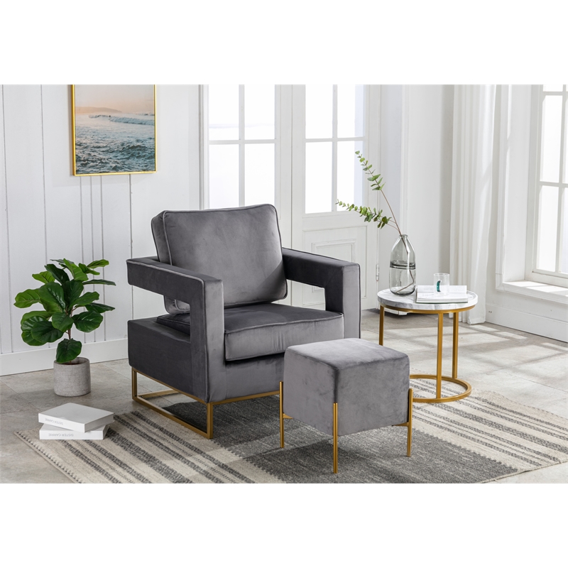 Carolina Classics Adadon 33 In Wide Velvet Upholstered Arm Chair in Gray