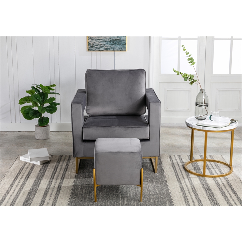 Carolina Classics Adadon 33 In Wide Velvet Upholstered Arm Chair in Gray