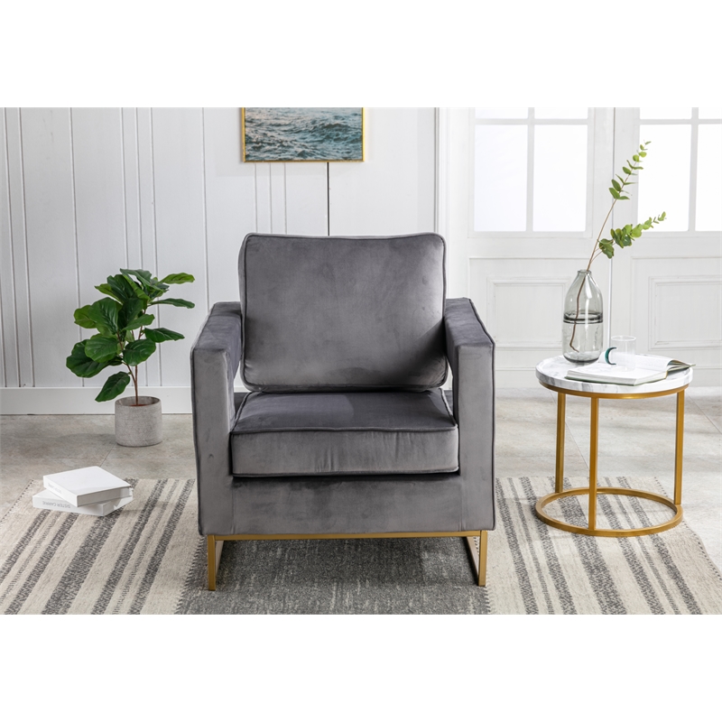 Carolina Classics Adadon 33 In Wide Velvet Upholstered Arm Chair in Gray