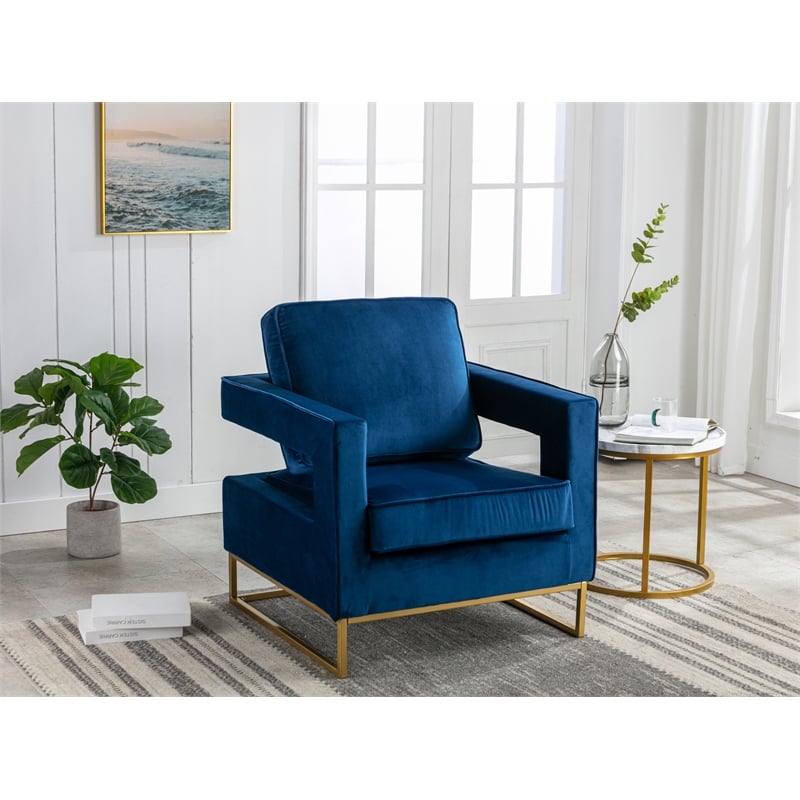 Carolina Classics Adadon 33 In Wide Velvet Upholstered Arm Chair in Navy Blue