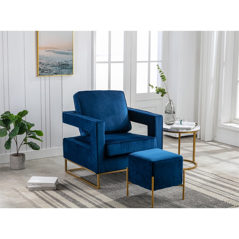 Carolina Classics Adadon 33 In Wide Velvet Upholstered Arm Chair in Navy Blue