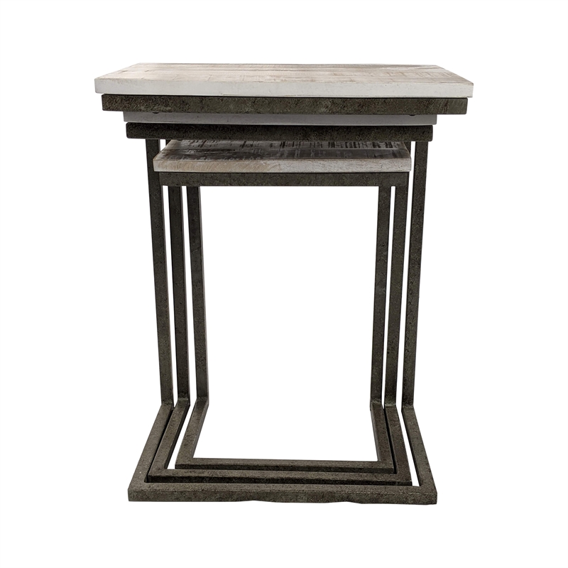 Carolina Classics Addison Nesting Table Set in Natural Driftwood/Aged Iron