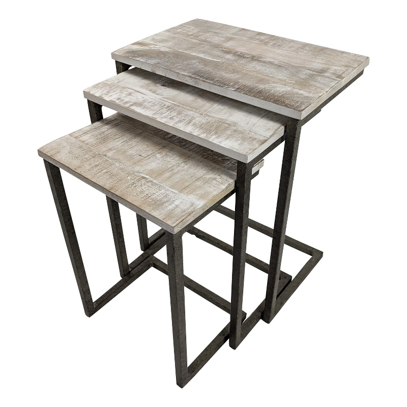 Carolina Classics Addison Nesting Table Set in Natural Driftwood/Aged Iron