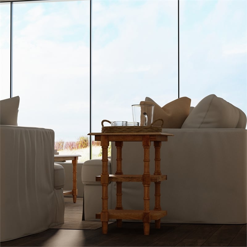Carolina Classics Chesterfield Wood & Cane Accent Table in Brown