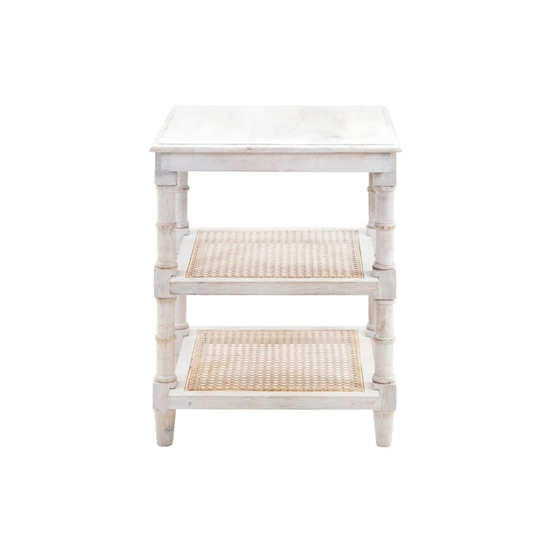 Carolina Classics Chesterfield Wood & Cane Accent Table in Whitewash