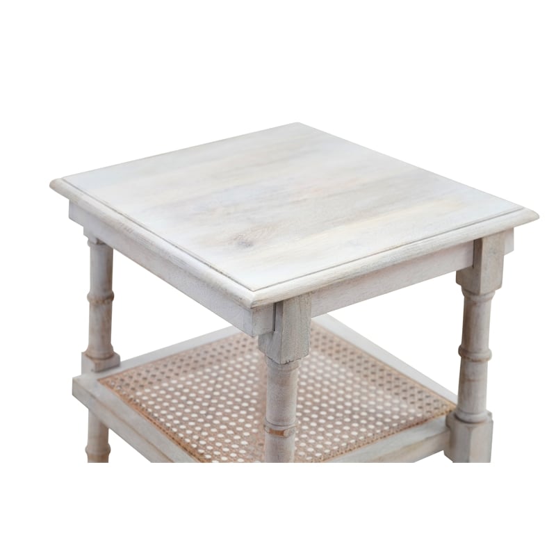 Carolina Classics Chesterfield Wood & Cane Accent Table in Whitewash