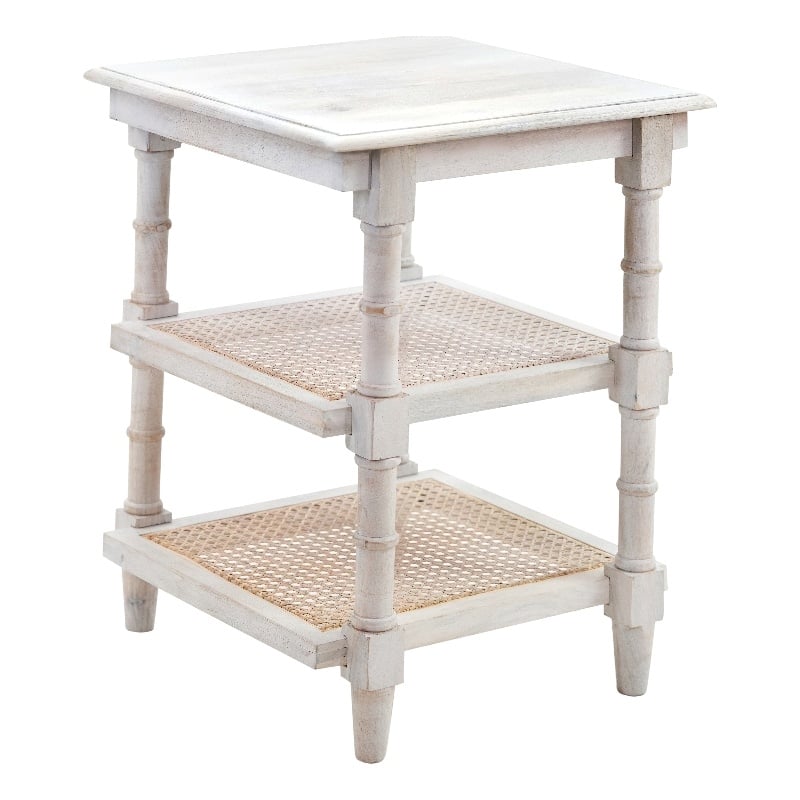 Carolina Classics Chesterfield Wood & Cane Accent Table in Whitewash