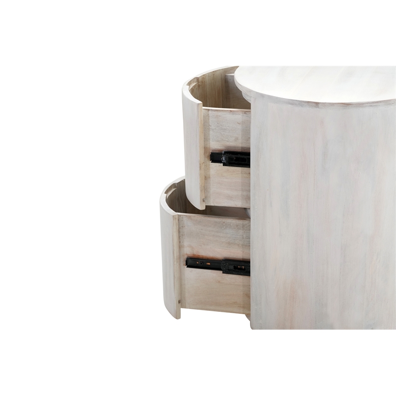 Carolina Classics Kingston 2-Drawer Round Wood Accent Table in Whitewash