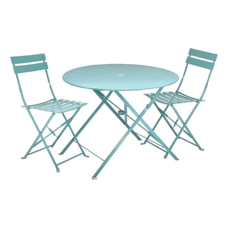 Carolina Classics 3-Piece Round Transitional Metal Bistro Set in Teal