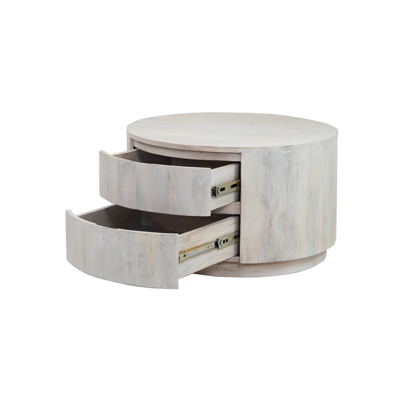 Carolina Classics Christa 2-Drawer Round Wood Coffee Table in Whitewash