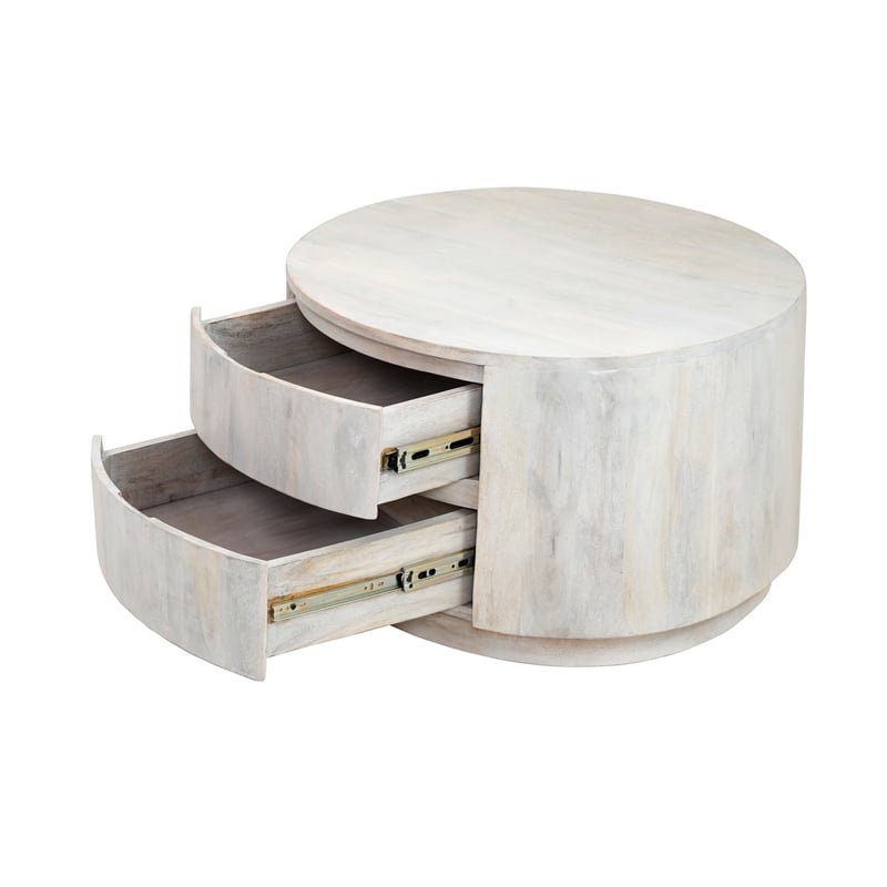 Carolina Classics Christa 2-Drawer Round Wood Coffee Table in Whitewash
