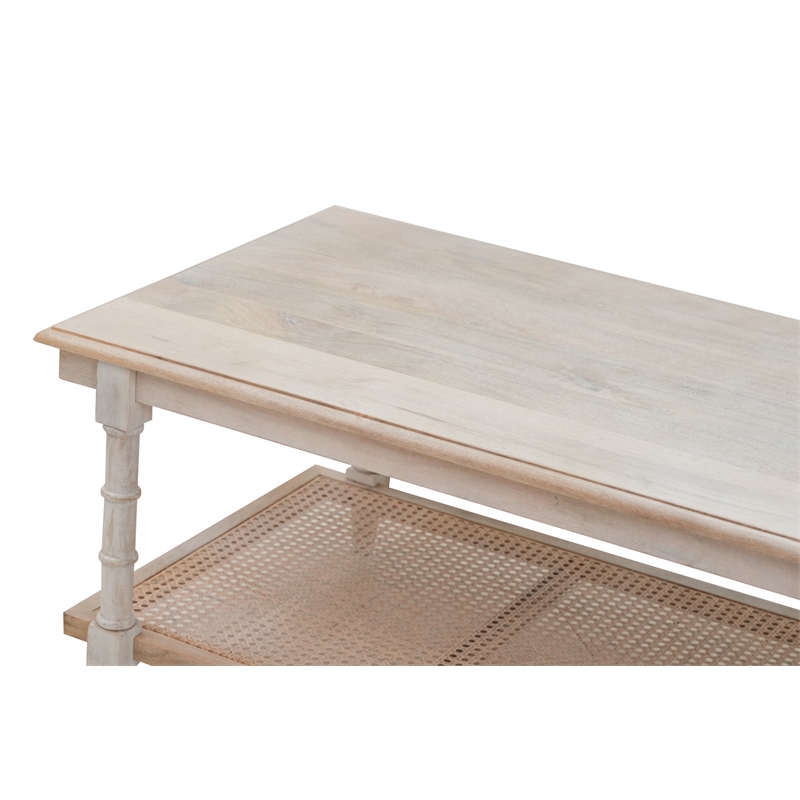 Carolina Classics Chesterfield Wood & Cane Coffee Table in Whitewash