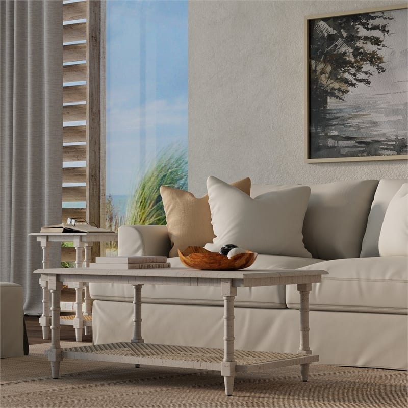 Carolina Classics Chesterfield Wood & Cane Coffee Table in Whitewash