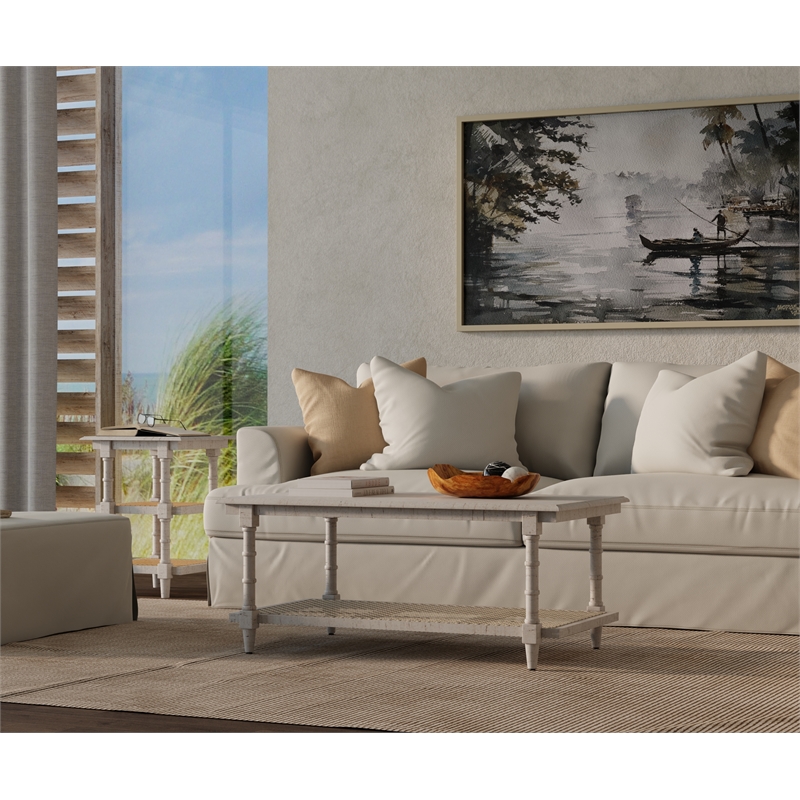 Carolina Classics Chesterfield Wood & Cane Coffee Table in Whitewash