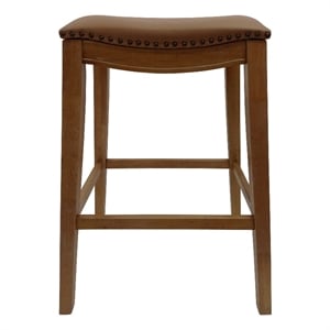 Sawyer 30&quot Saddle Barstool - Set of 2 - Natural Oak - Saddle Brown Upholstery