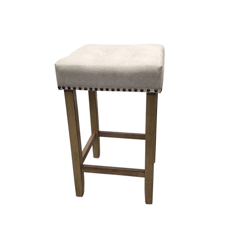 Sadie Tufted Upholstered Barstool - Set of 2 - Light Oak - Cream Upholstery
