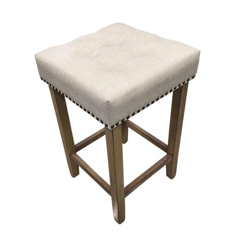 Sadie Tufted Upholstered Barstool - Set of 2 - Light Oak - Cream Upholstery