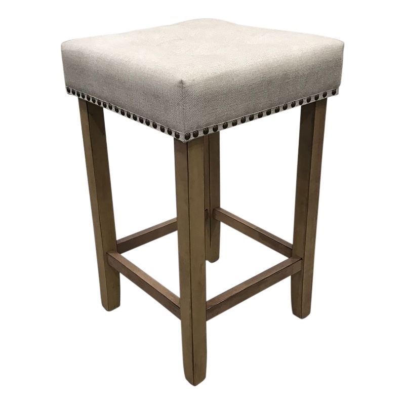 Sadie Tufted Upholstered Barstool - Set of 2 - Light Oak - Cream Upholstery