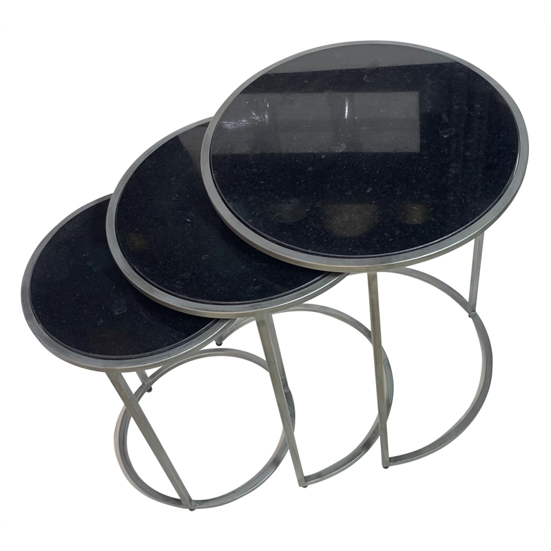Serena Nesting Tables - Black Marble - Industrial